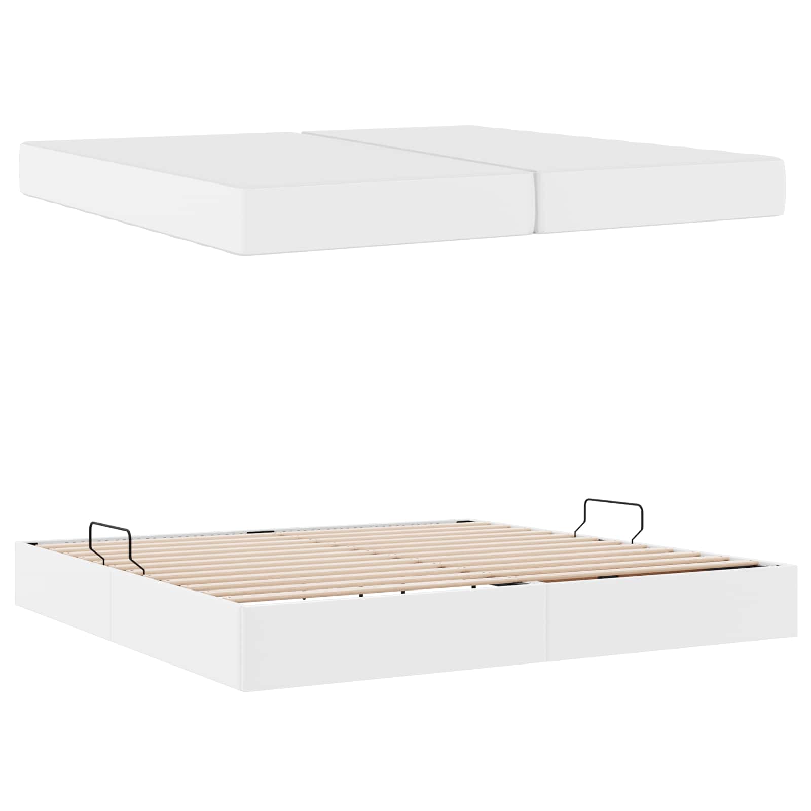 Krevet s madracem i skladištem s madracem 2 pcs Bijelo Koža