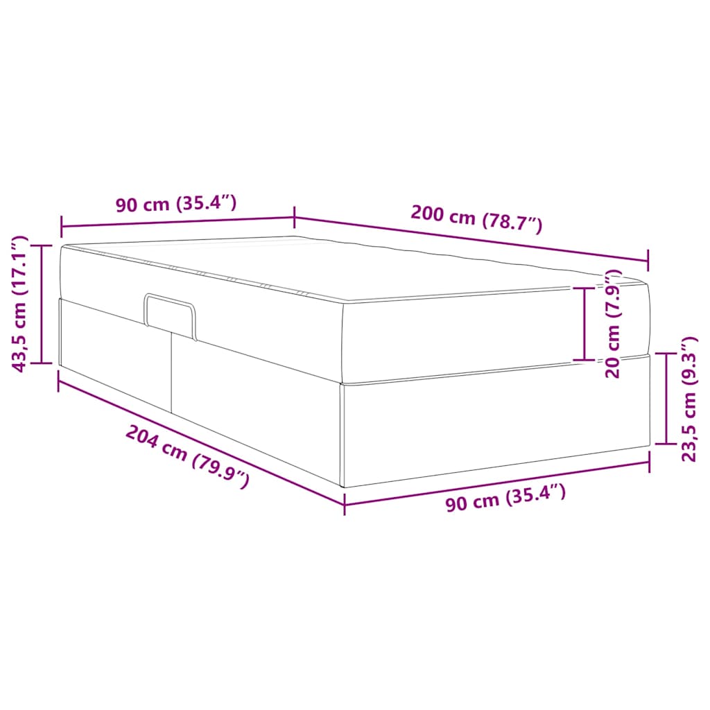 Krevet s madracem i skladištem Crna 90 x 200 cm Baršun
