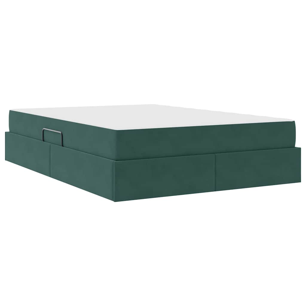 Krevet s madracem i skladištem Tamnozelena 140 x 190 cm Baršun