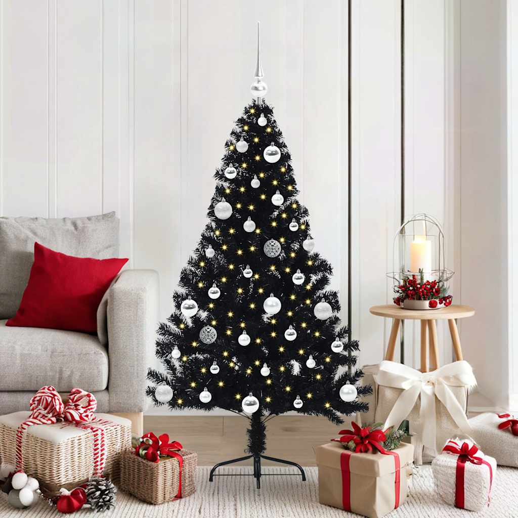 Umjetno predsvijetljeno božićno drvce Crna 150 cm PVC