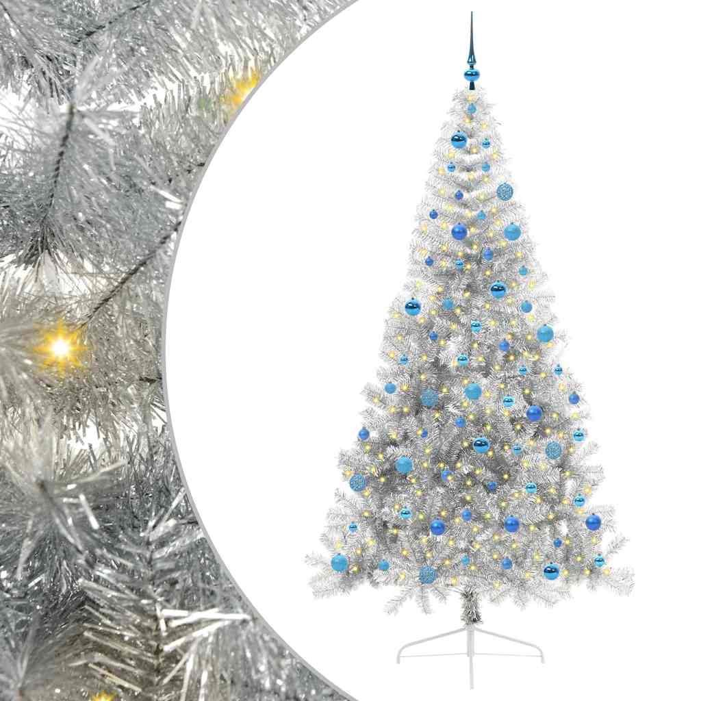 Umjetno predsvijetljeno božićno drvce Srebrno 240 cm PET