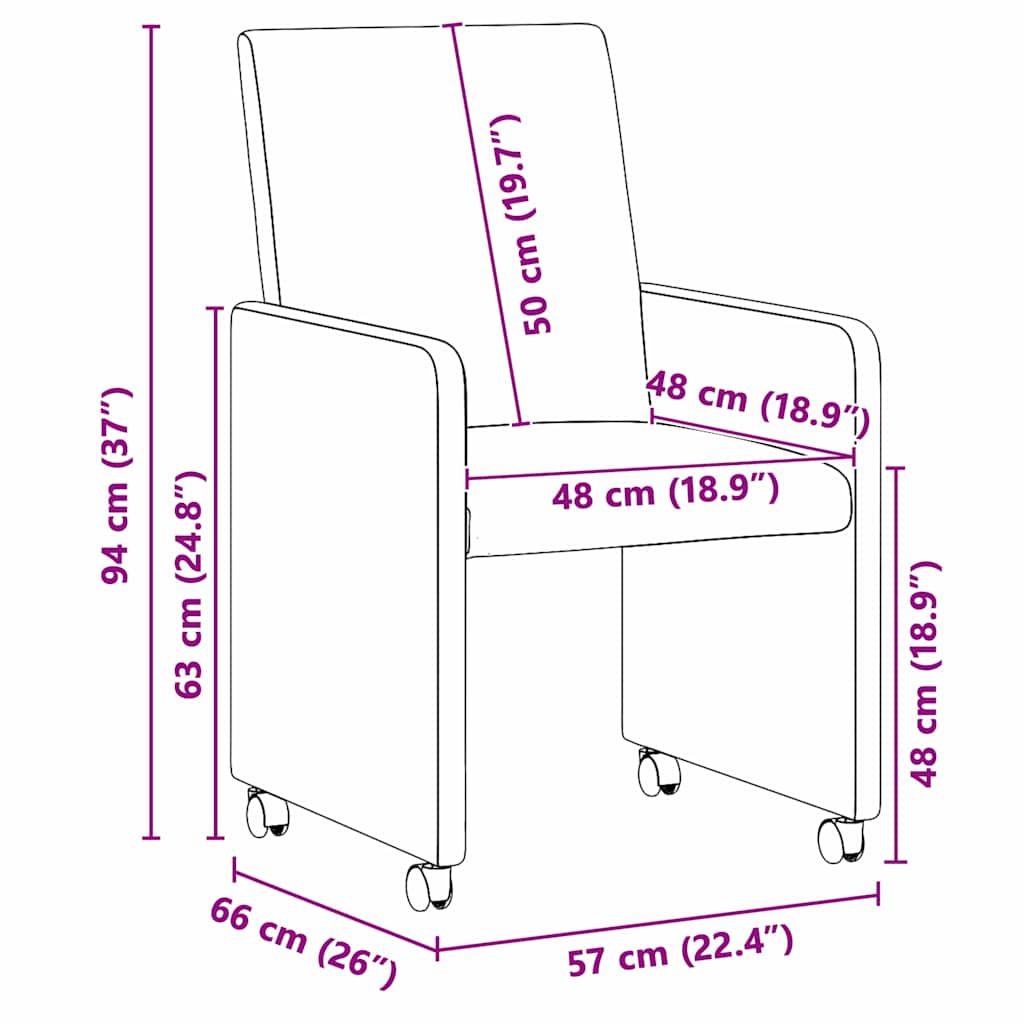 Blagovačke stolice s kotačima 2 pcs Crna 57 x 66 x 94 cm