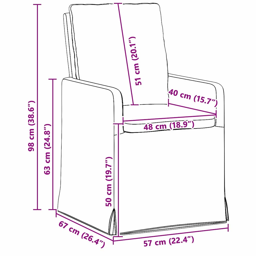 Trpezarijske stolice 2 pcs Crna 57 x 67 x 98 cm tkanina