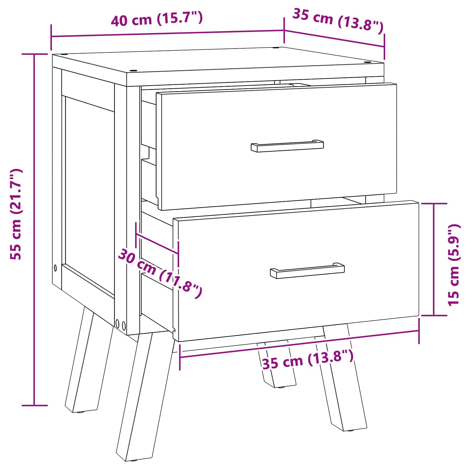 Noćni ormarić Prirodna 40 x 35 x 55 cm Čvrsto teak drvo
