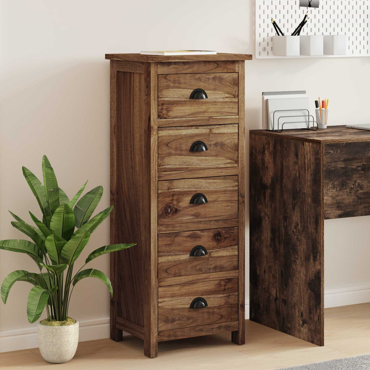 Komoda s ladicama Prirodna 45 x 35 x 110 cm Čvrsto teak drvo
