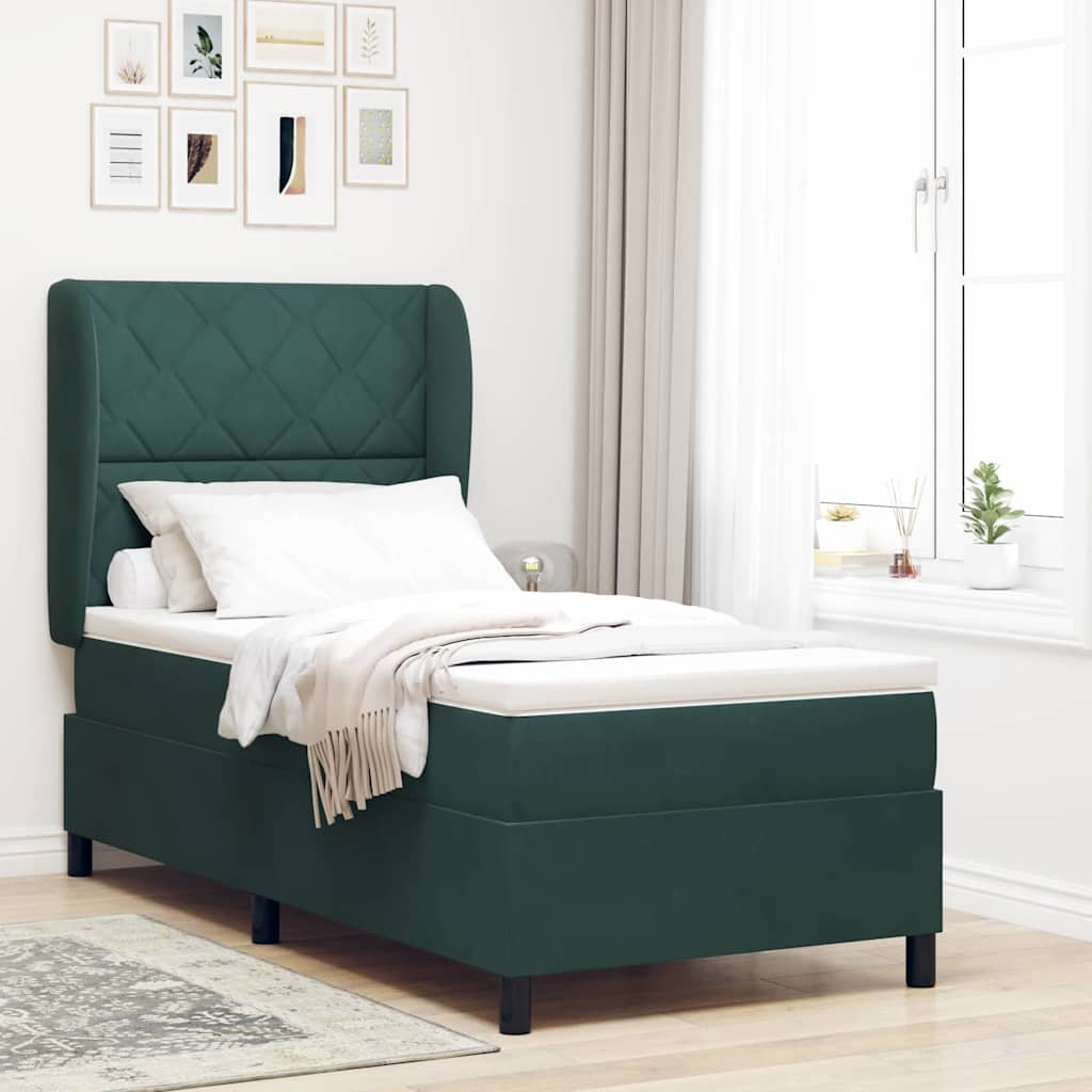 Krevet s opruga kutije Tamnozelena 200 x 90 cm Baršun
