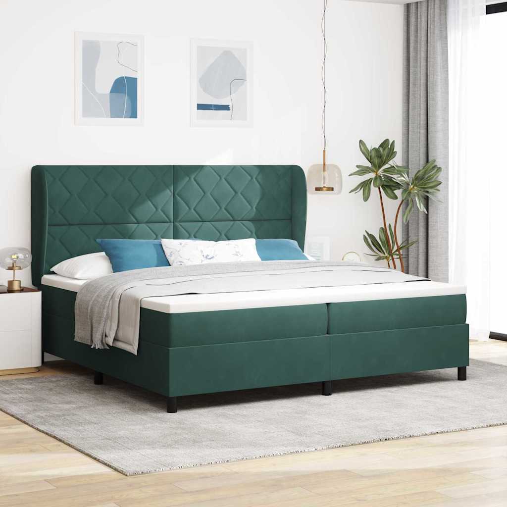 Krevet s opruga kutije Tamnozelena 200 x 200 cm Baršun