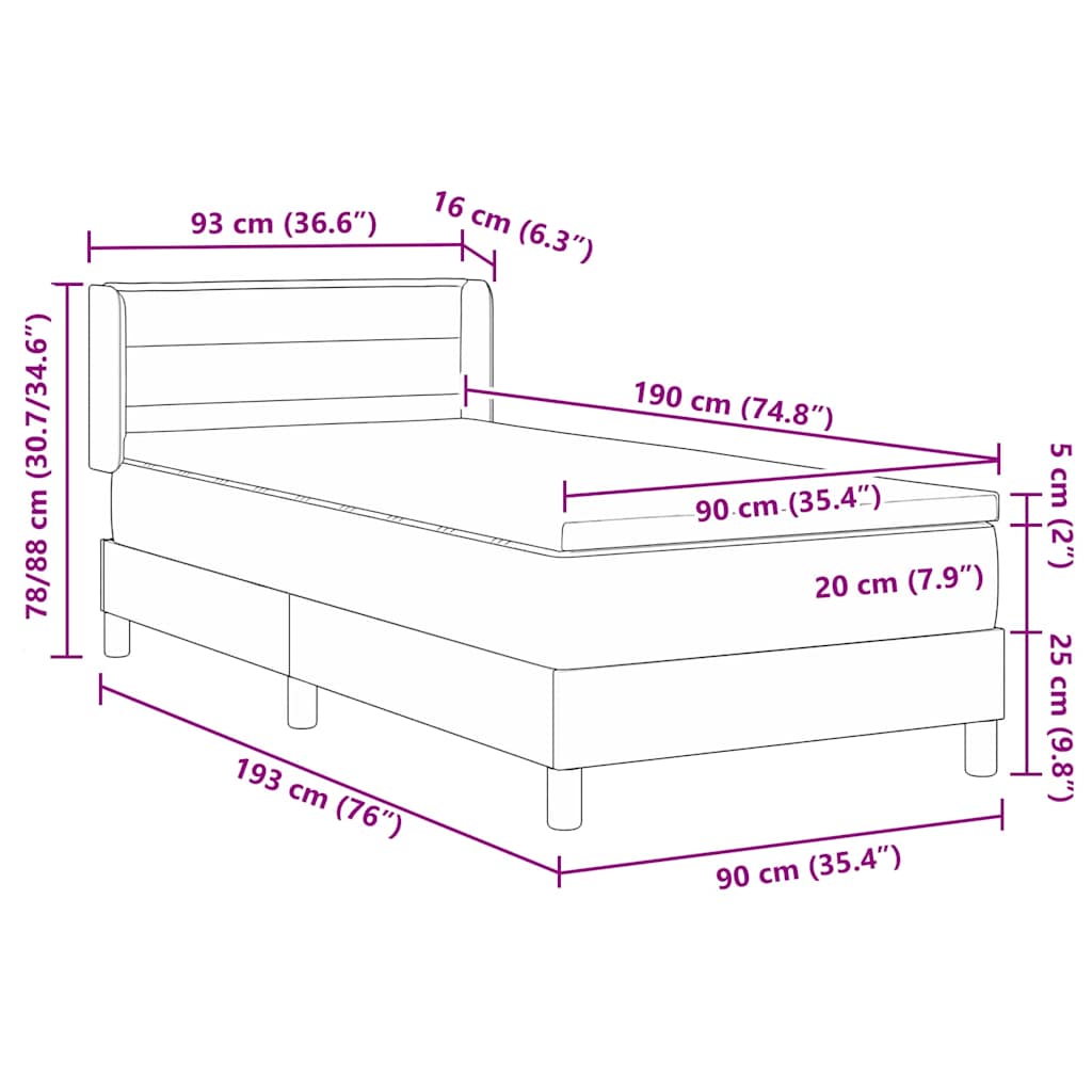 Krevet s opruga kutije Tamno siva 190 x 90 cm tkanina