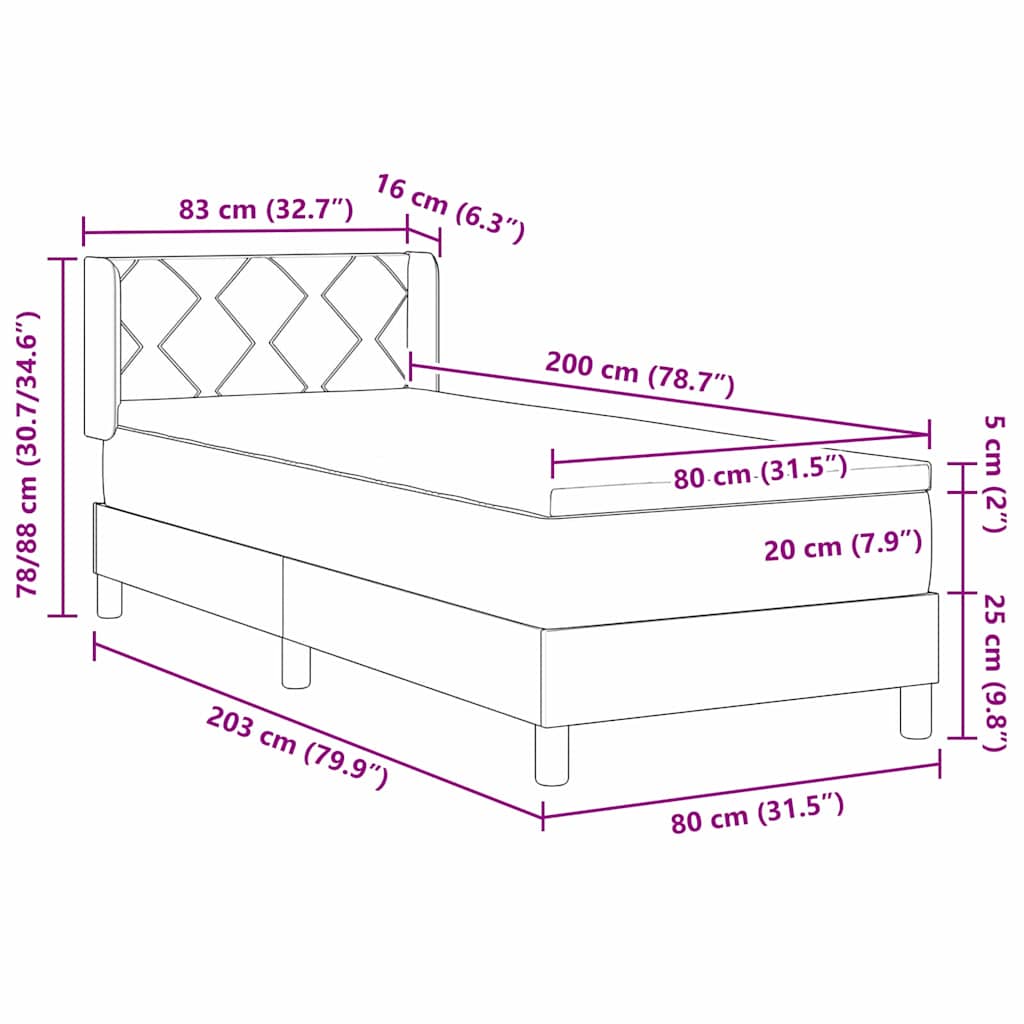 Krevet s opruga kutije Tamno siva 200 x 80 cm tkanina
