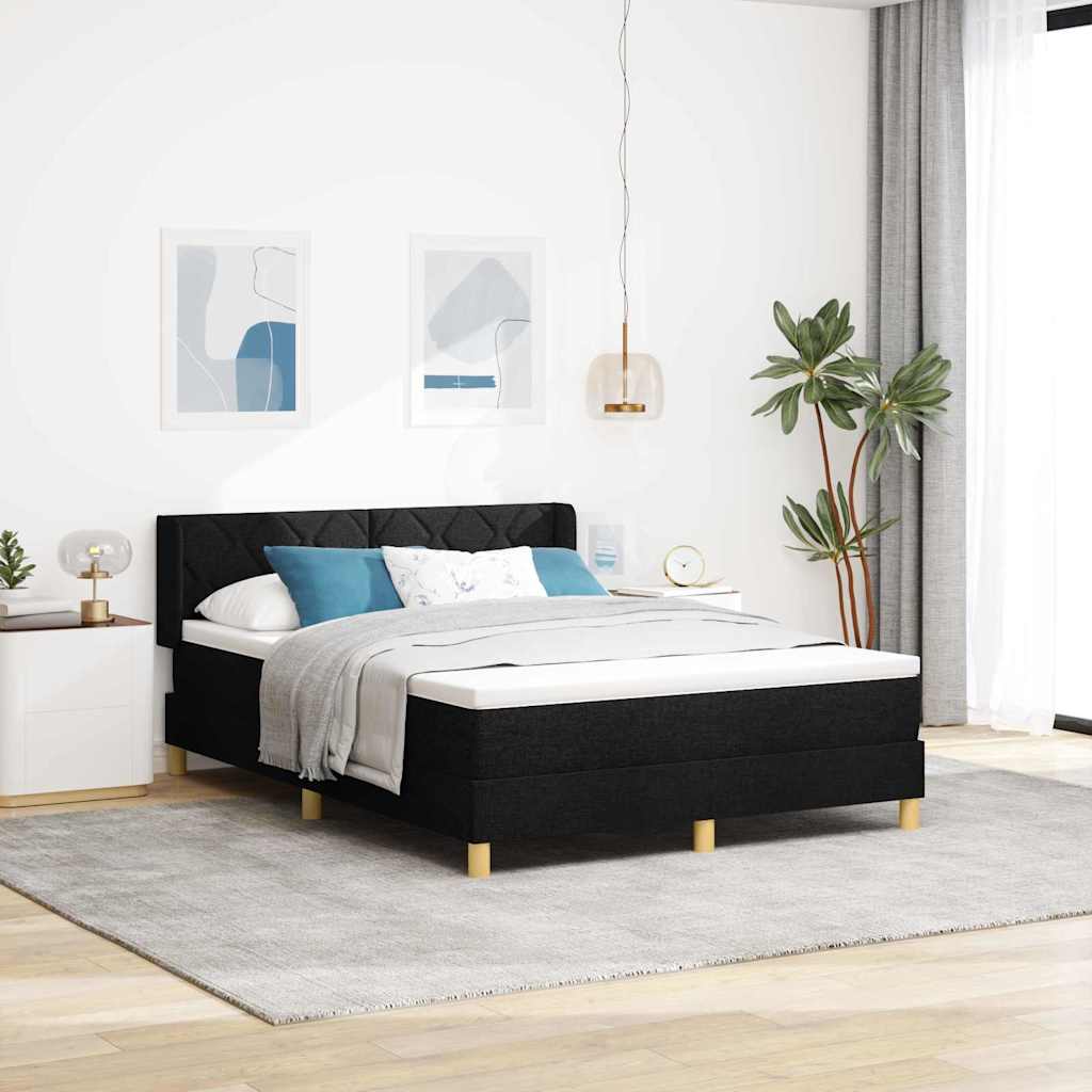 Krevet s opruga kutije s uzglavljem Crna 200 x 140 cm tkanina