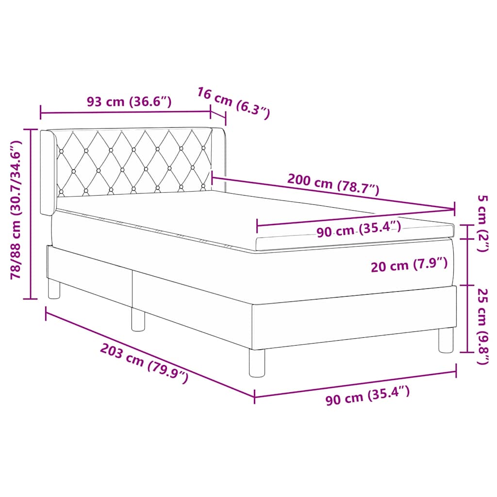 Krevet s opruga kutije Svijetlo siva 200 x 90 cm Baršun