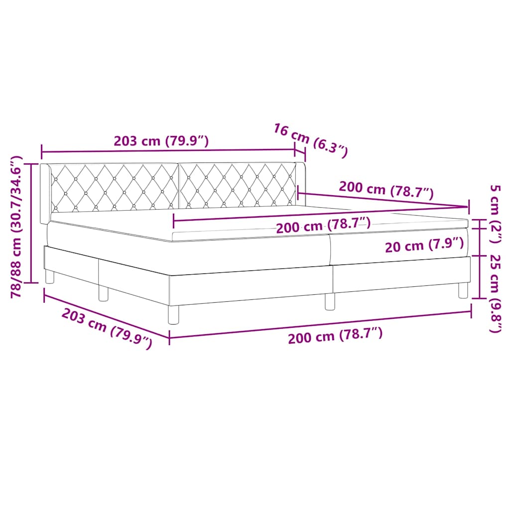 Krevet s opruga kutije s uzglavljem Crna 200 x 200 cm Baršun