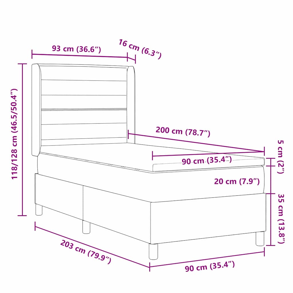 Krevet s opruga kutije Tamno siva 200 x 90 cm tkanina