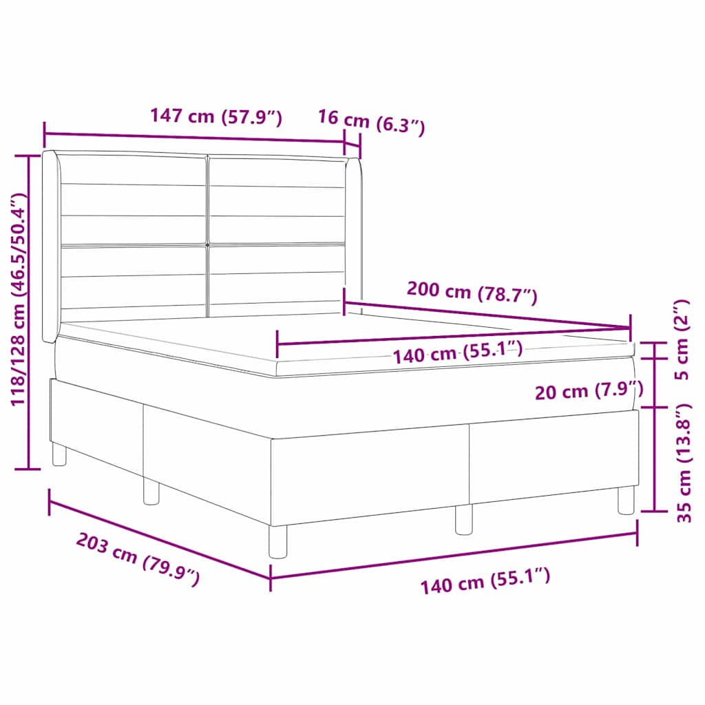 Krevet s opruga kutije s jastukom Crna 200 x 140 cm tkanina