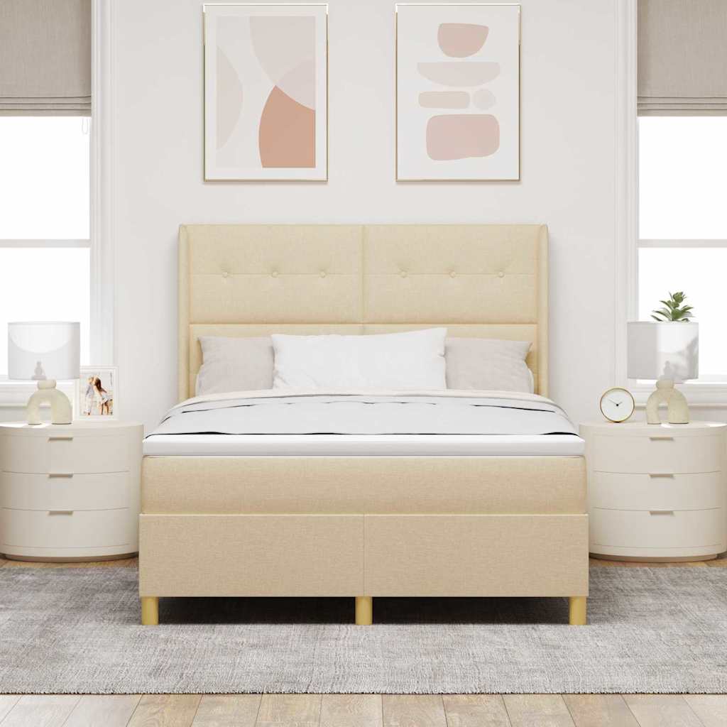 Krevet s opruga kutije s uzglavljem Krema 140 x 200 cm tkanina