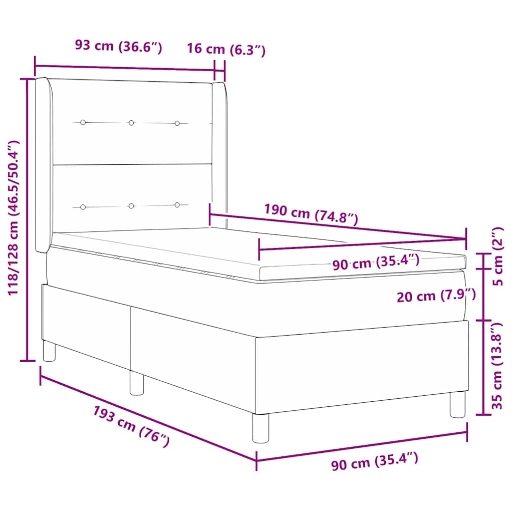 Krevet s opruga kutije Svijetlo siva 90 x 190 cm Baršun