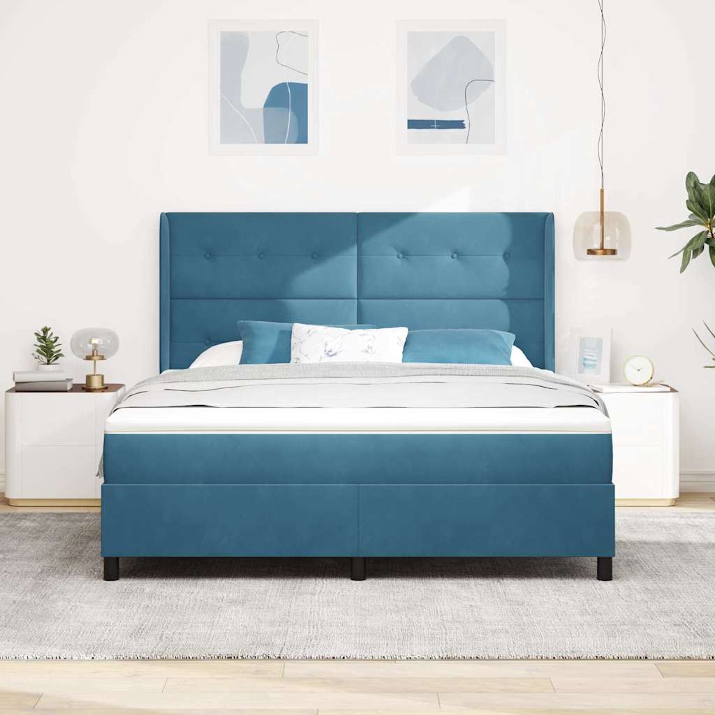 Krevet s opruga kutije s uzglavljem Plava 180 x 200 cm Baršun
