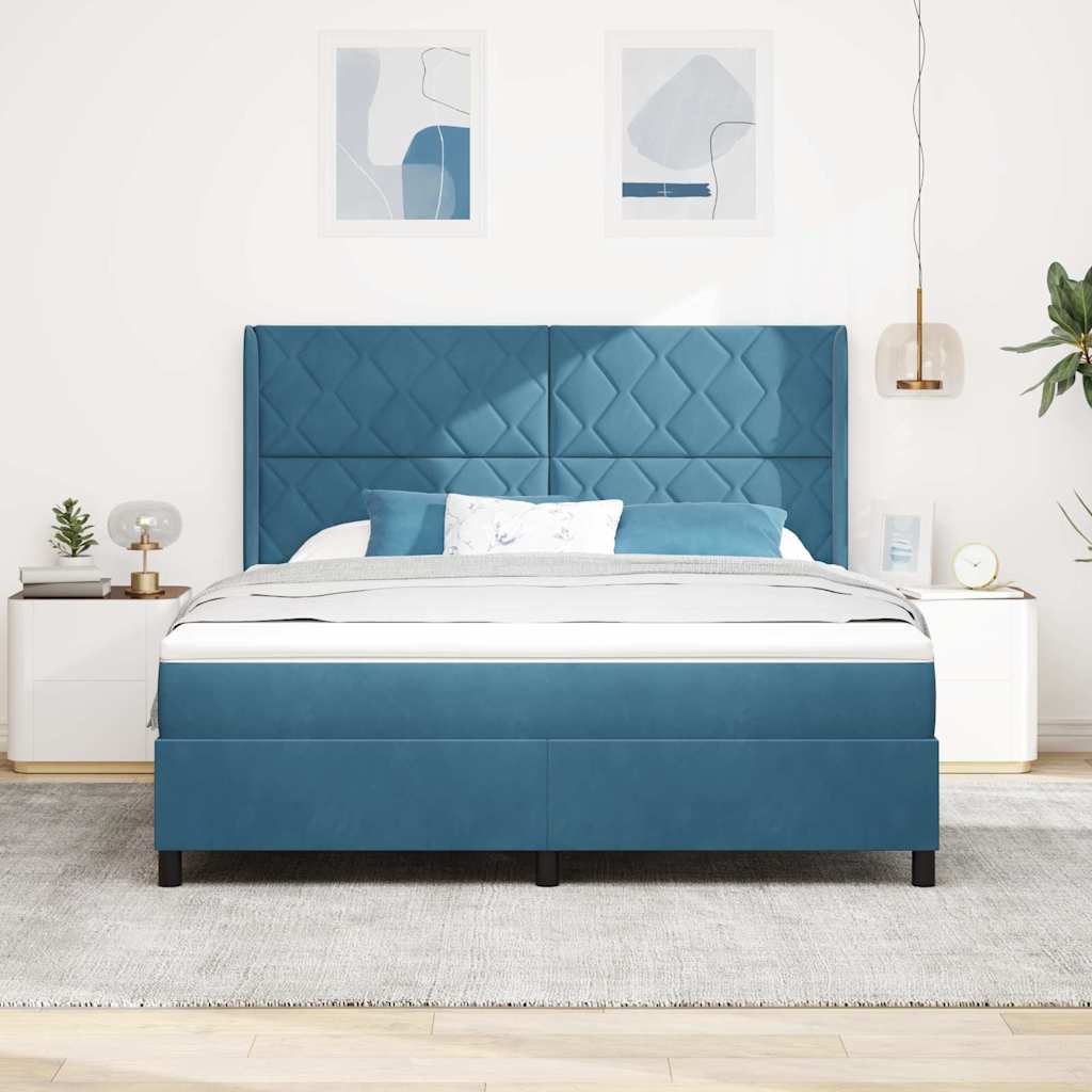 Krevet s opruga kutije s uzglavljem Plava 180 x 200 cm Baršun
