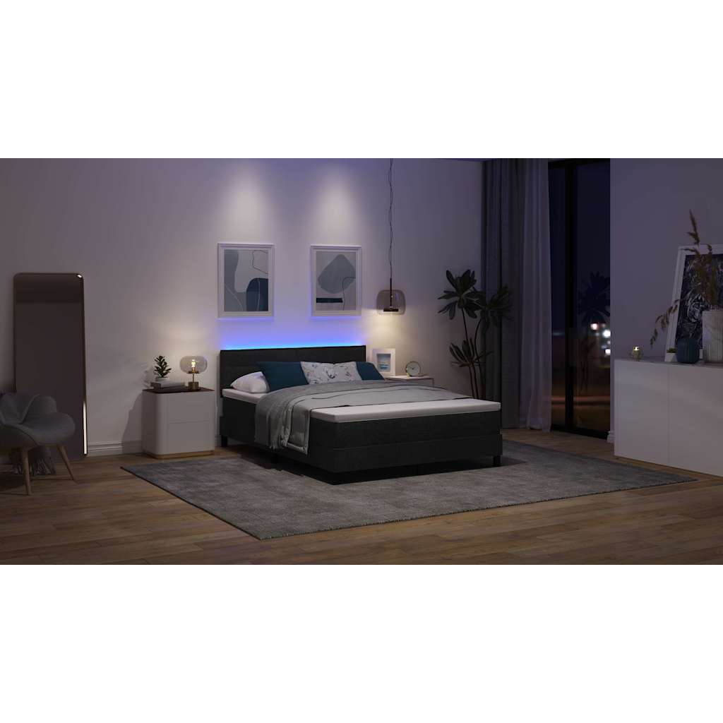 Krevet s opruga kutije s LED trakama Crna 140 x 200 cm tkanina
