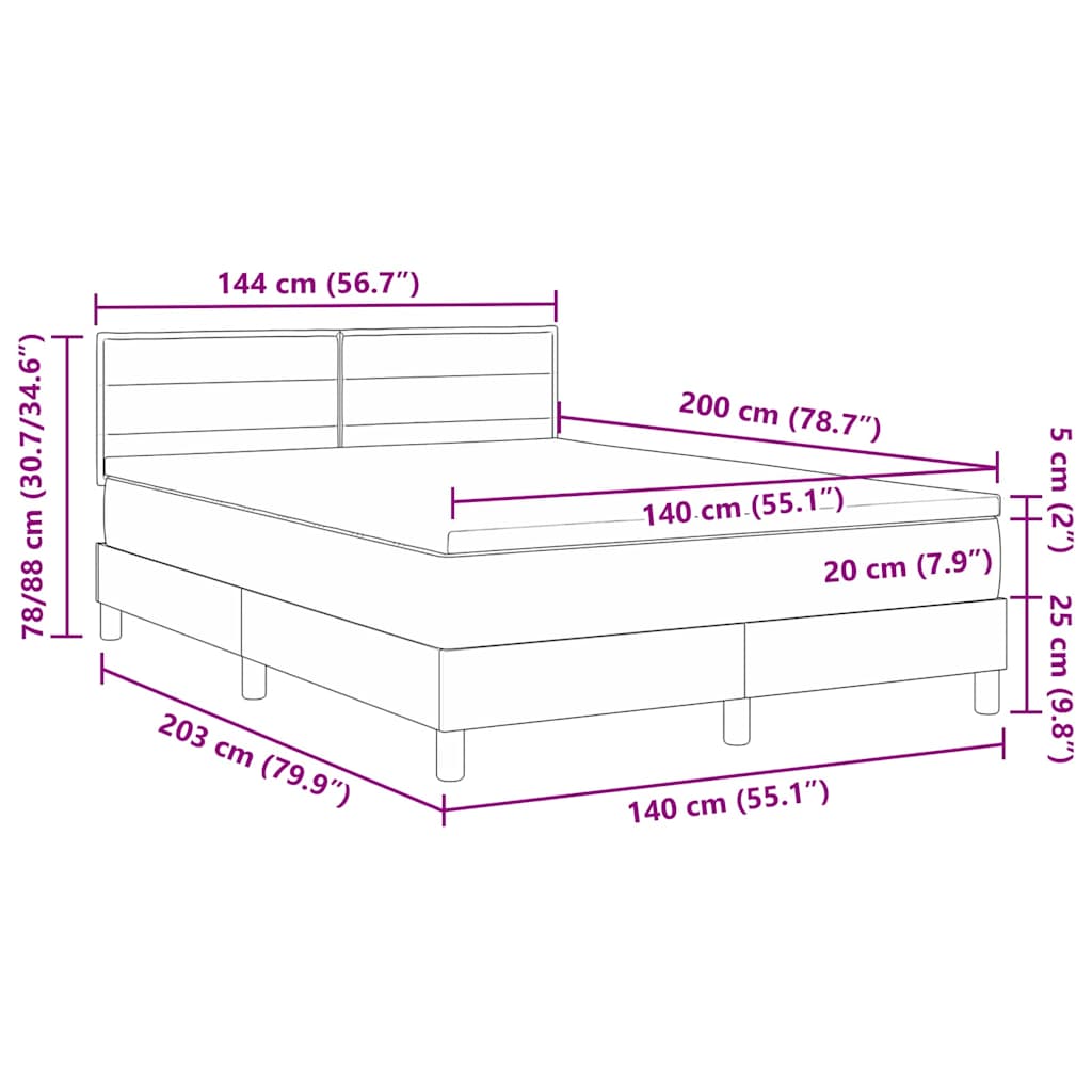 Krevet s opruga kutije s LED trakama Crna 140 x 200 cm tkanina