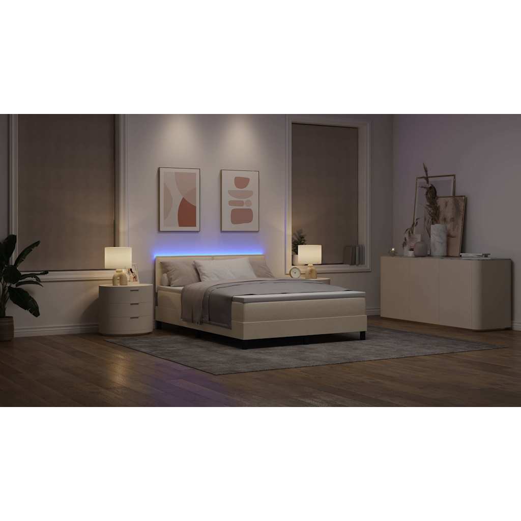 Krevet s opruga kutije s LED trakama Krema 160 x 200 cm tkanina