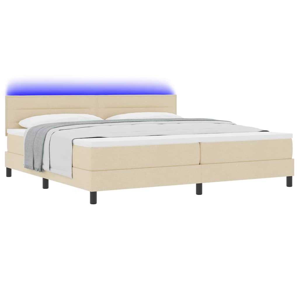 Krevet s opruga kutije s LED trakama Krema 200 x 200 cm tkanina