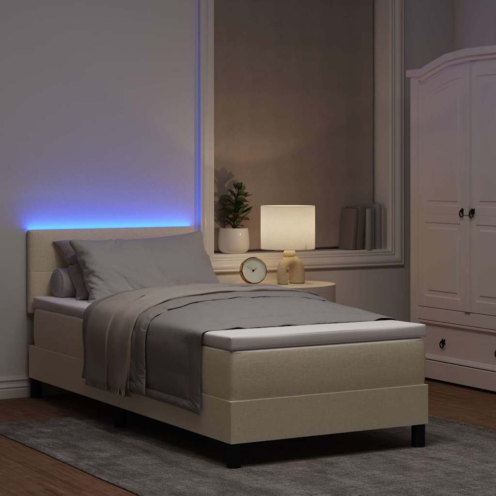 Krevet s opruga kutije s LED trakama Krema 90 x 200 cm tkanina