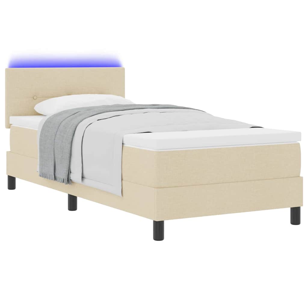 Krevet s opruga kutije s LED trakama Krema 90 x 200 cm tkanina