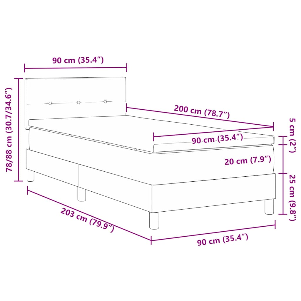 Krevet s opruga kutije s LED trakama Krema 90 x 200 cm tkanina