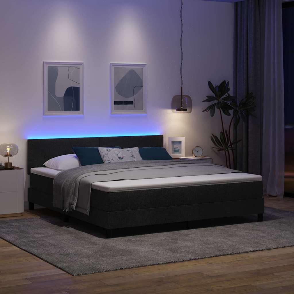 Krevet s opruga kutije s LED trakama Crna 180 x 200 cm tkanina
