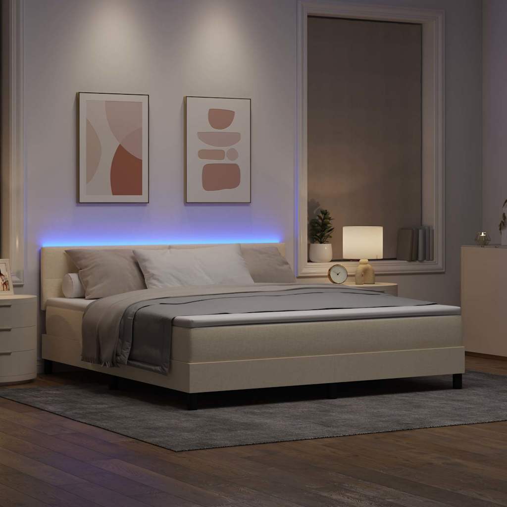 Krevet s opruga kutije s LED trakama Krema 180 x 200 cm tkanina