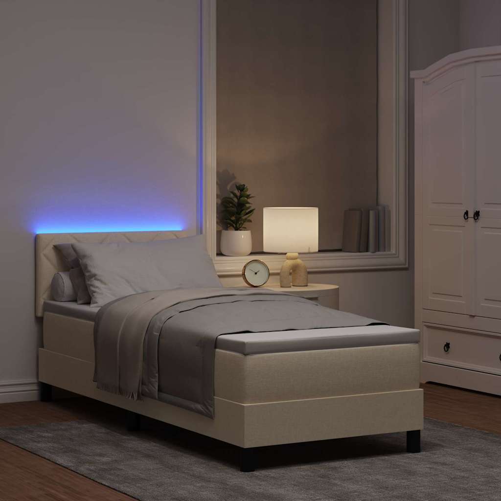Krevet s opruga kutije s LED trakama Krema 80 x 200 cm tkanina
