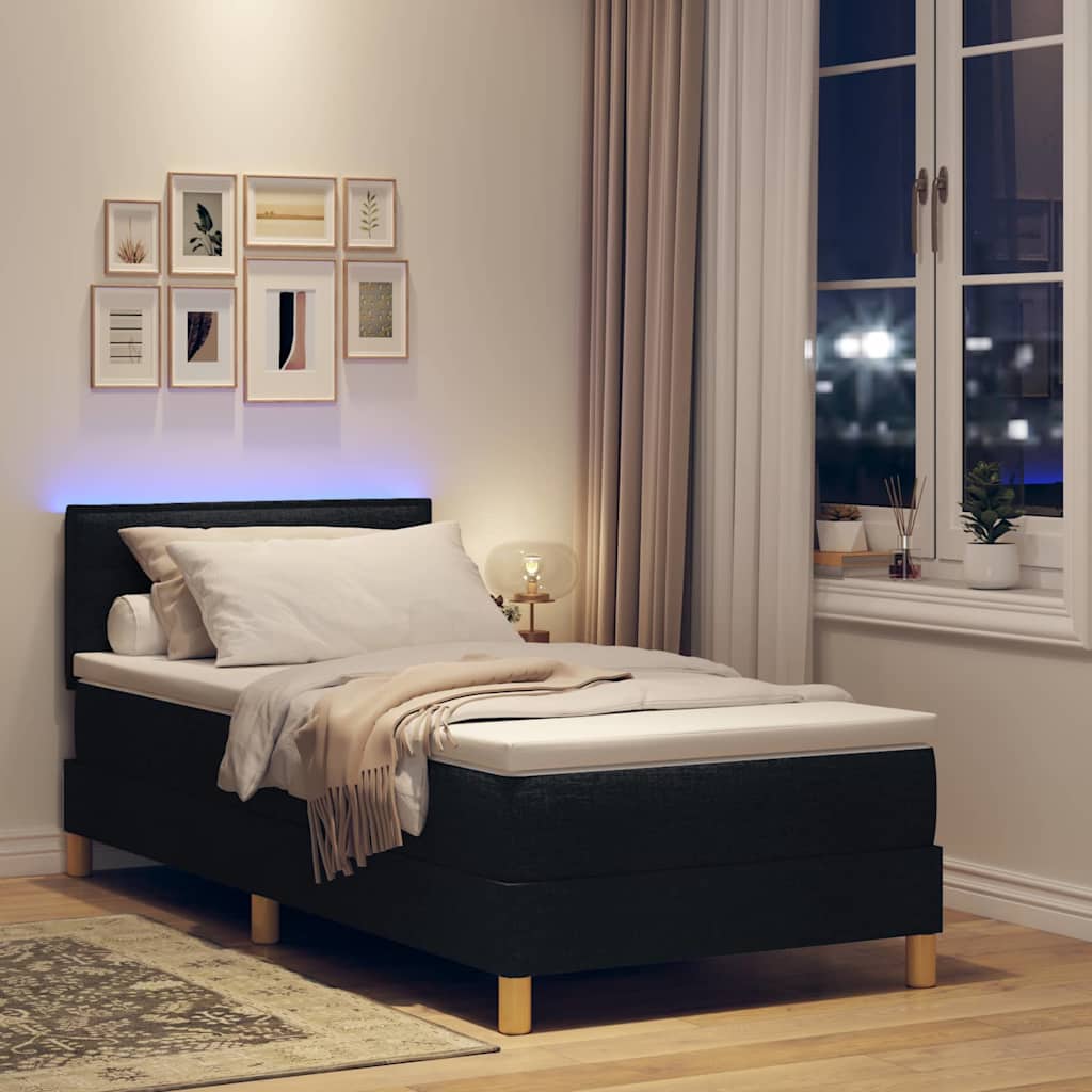 LED Box Spring Krevet s LED trakama Crna 80 x 200 cm tkanina