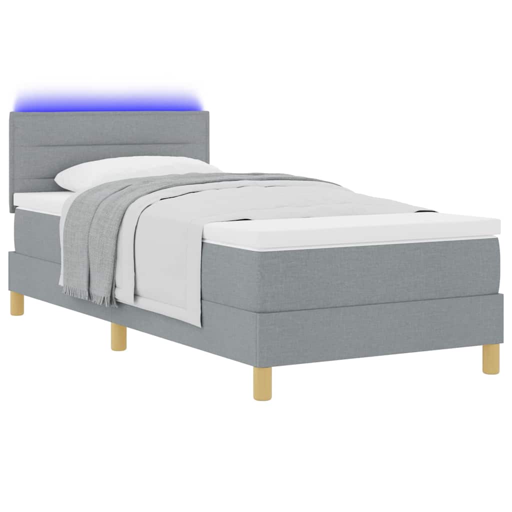 LED Box Spring Krevet Svijetlo siva 90 x 190 cm tkanina