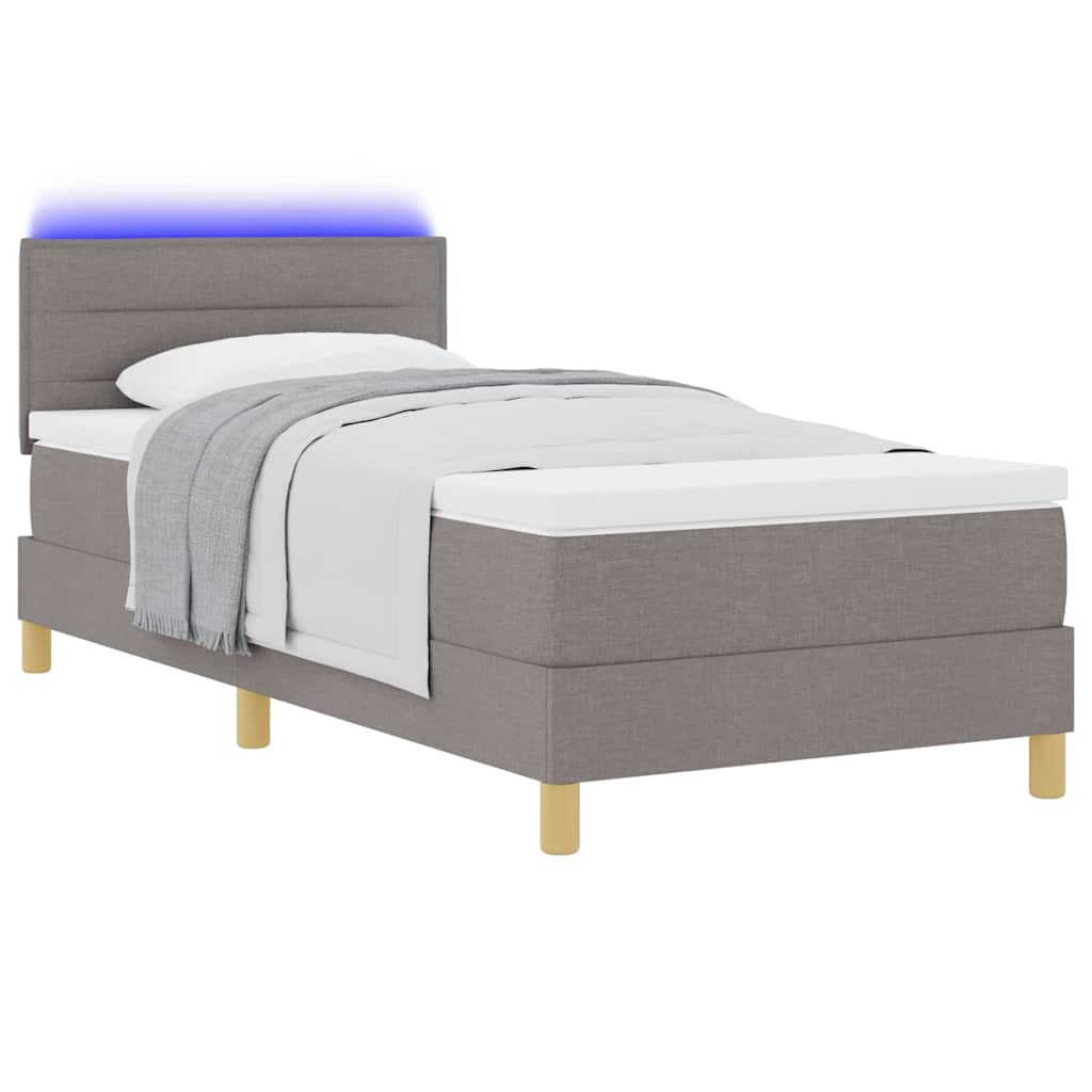 LED Box Spring Krevet Sivo-smeđa 90 x 190 cm tkanina