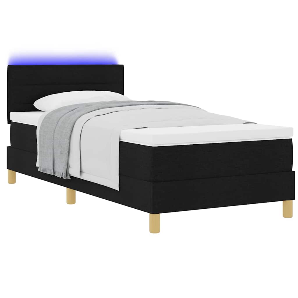 LED Box Spring Krevet s LED trakama Crna 90 x 200 cm tkanina