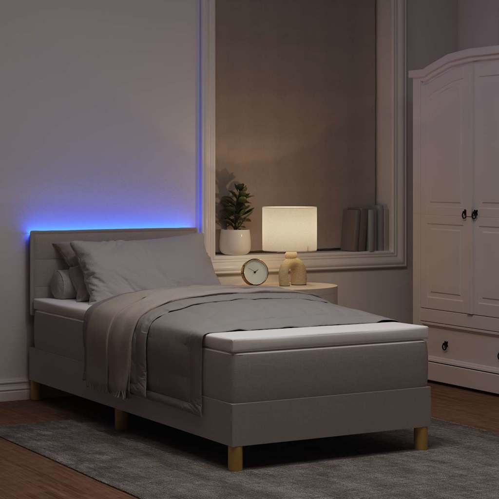 LED Box Spring Krevet Sivo-smeđa 90 x 200 cm tkanina