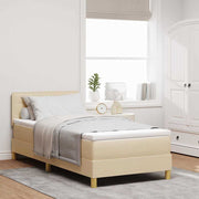 LED Box Spring Krevet s LED trakama Krema 90 x 200 cm tkanina