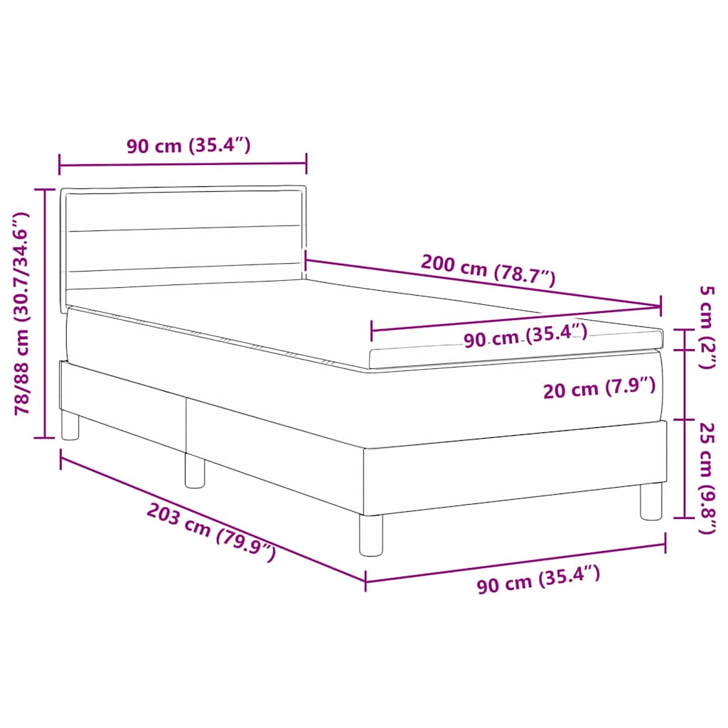 LED Box Spring Krevet s LED trakama Krema 90 x 200 cm tkanina