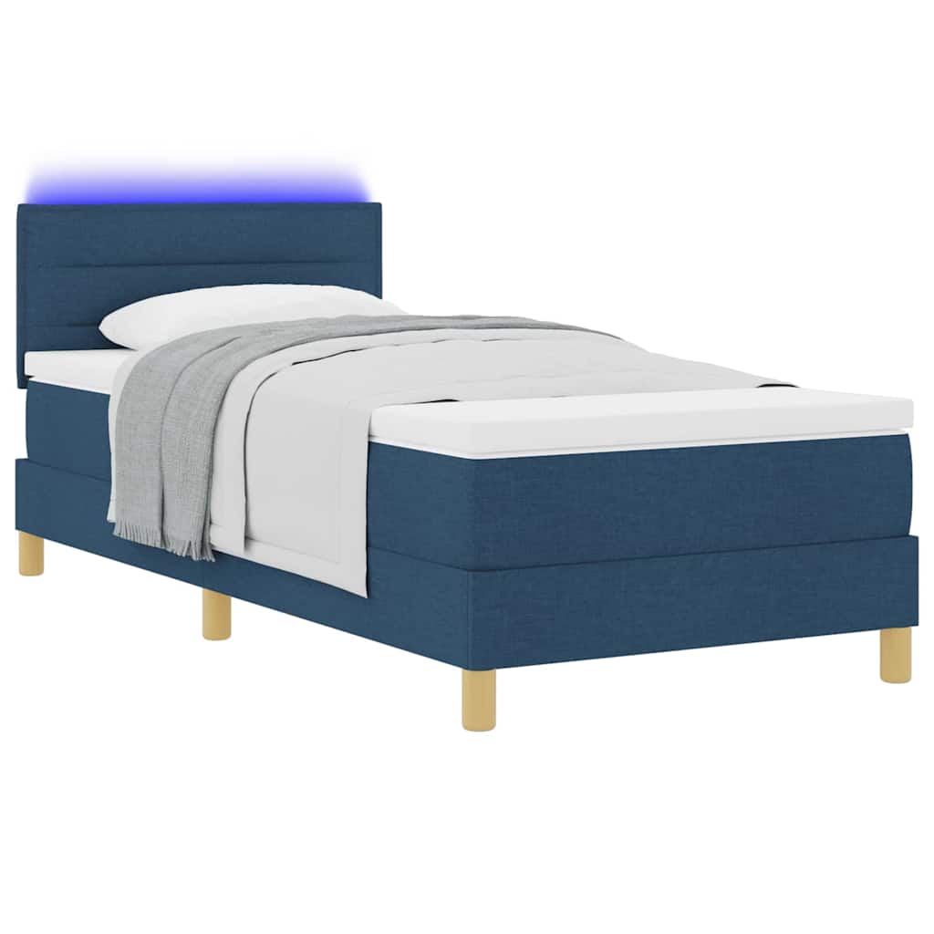LED Box Spring Krevet s LED trakama Plava 100 x 200 cm tkanina