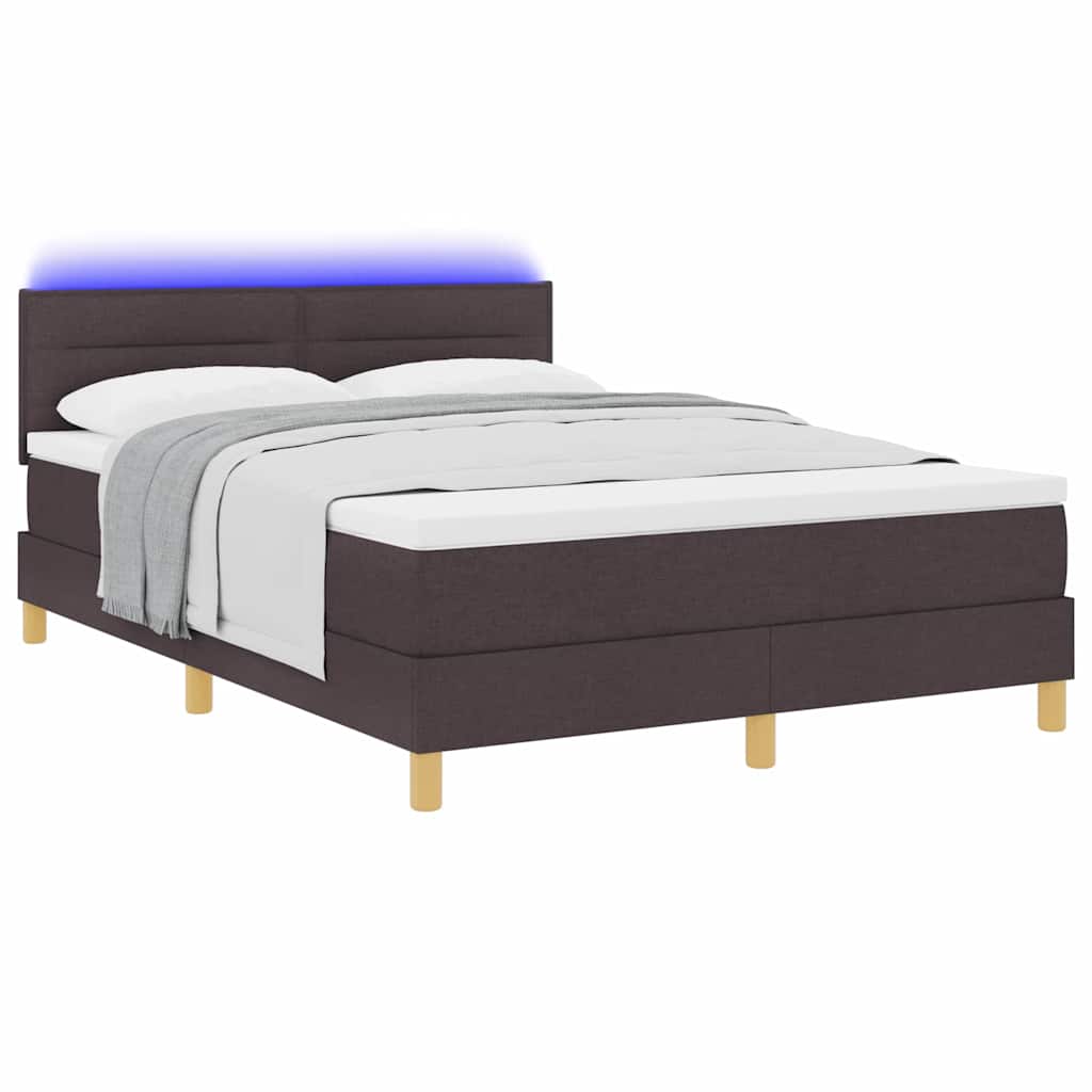 LED Box Spring Krevet Tamno smeđa 140 x 190 cm tkanina
