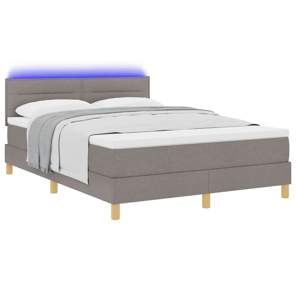 LED Box Spring Krevet Sivo-smeđa 140 x 190 cm tkanina