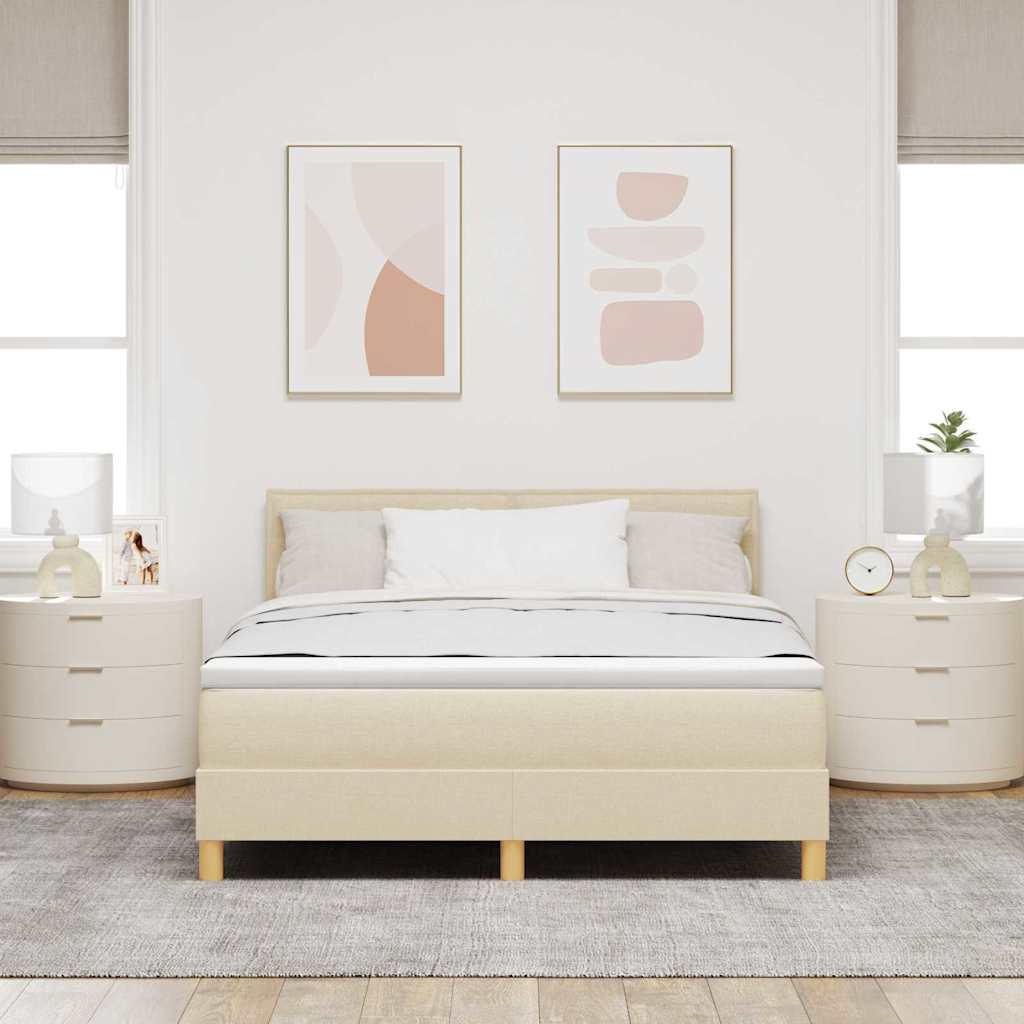 LED Box Spring Krevet s LED trakama Krema 140 x 190 cm tkanina