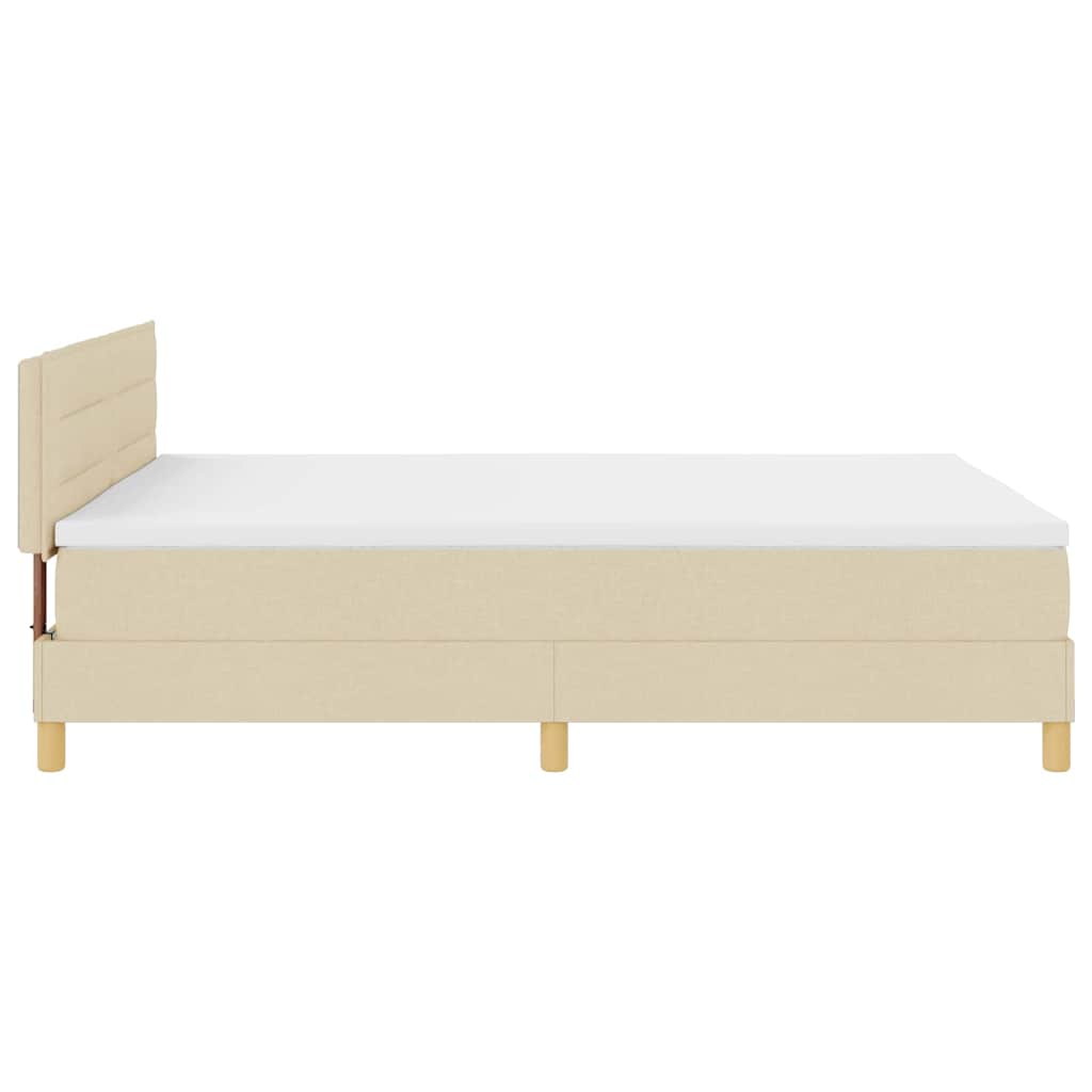 LED Box Spring Krevet s LED trakama Krema 140 x 190 cm tkanina