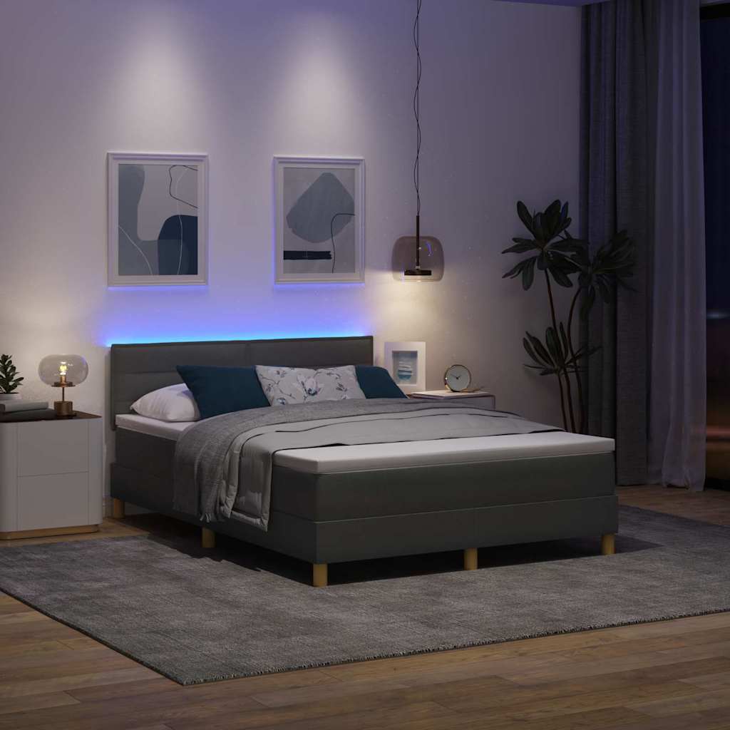 LED Box Spring Krevet Tamno siva 160 x 200 cm tkanina