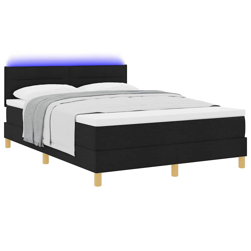 LED Box Spring Krevet s LED trakama Crna 160 x 200 cm tkanina