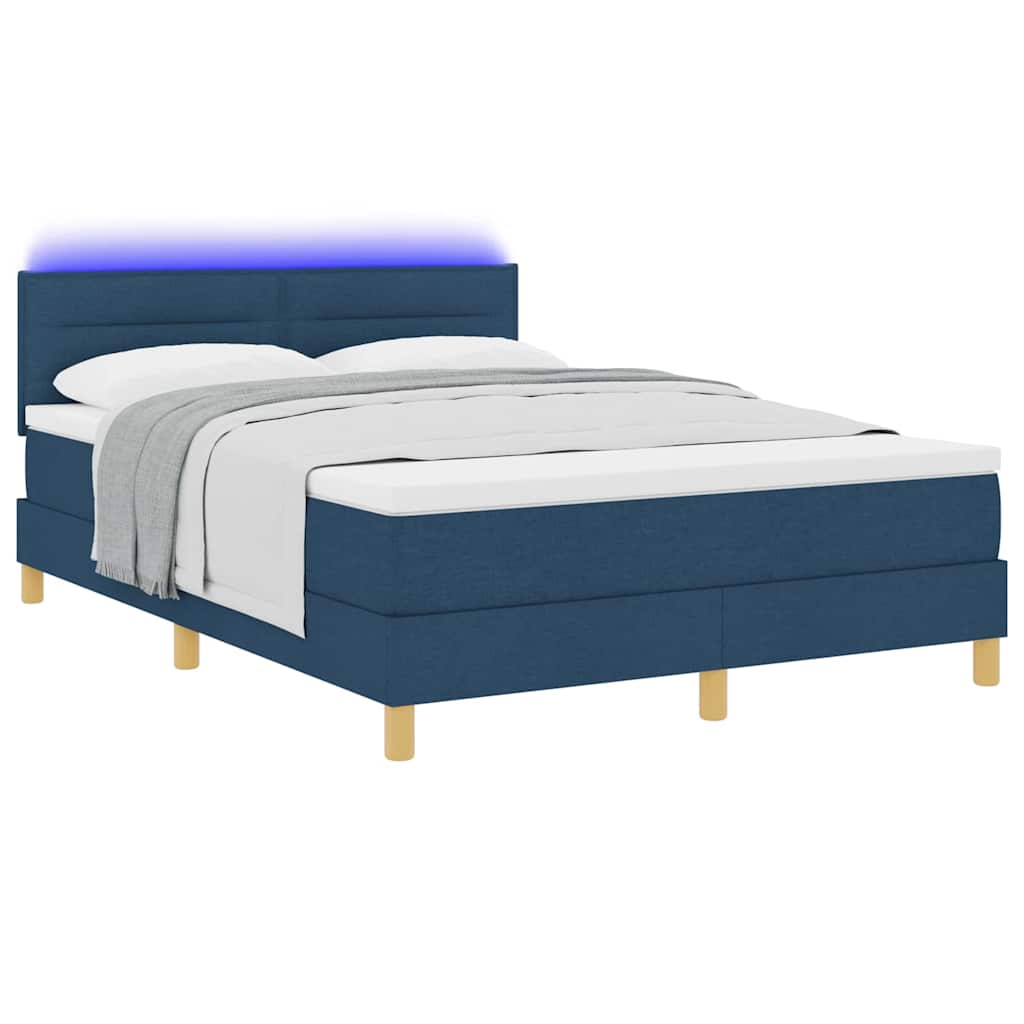 LED Box Spring Krevet s LED trakama Plava 160 x 200 cm tkanina
