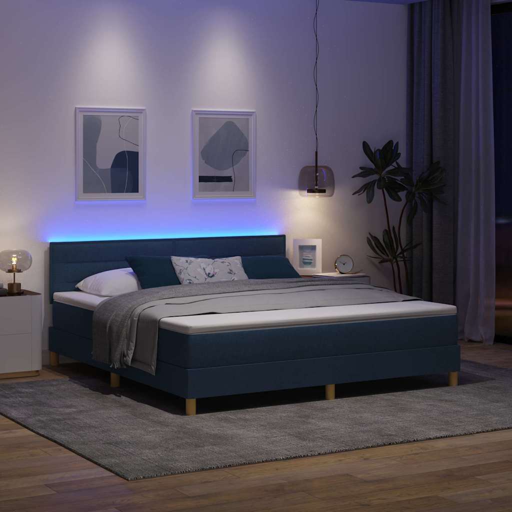 LED Box Spring Krevet s LED trakama Plava 180 x 200 cm tkanina