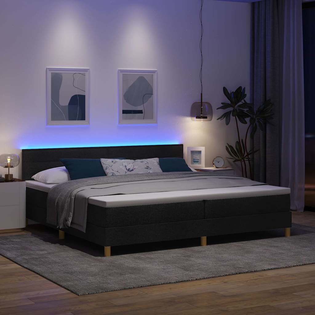 LED Box Spring Krevet s LED trakama Crna 200 x 200 cm tkanina