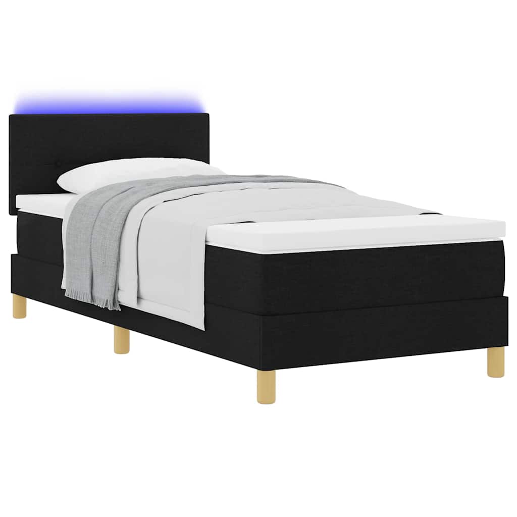 LED Box Spring Krevet s LED trakama Crna 90 x 190 cm tkanina